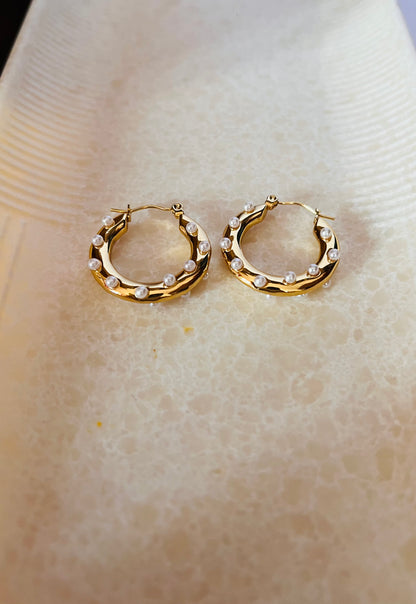 Polka Pearl Hoop Earrings