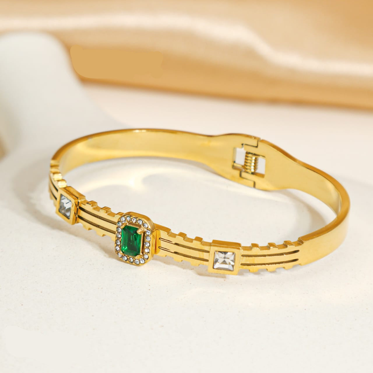 Green Stone Gold Bangle Bracelet